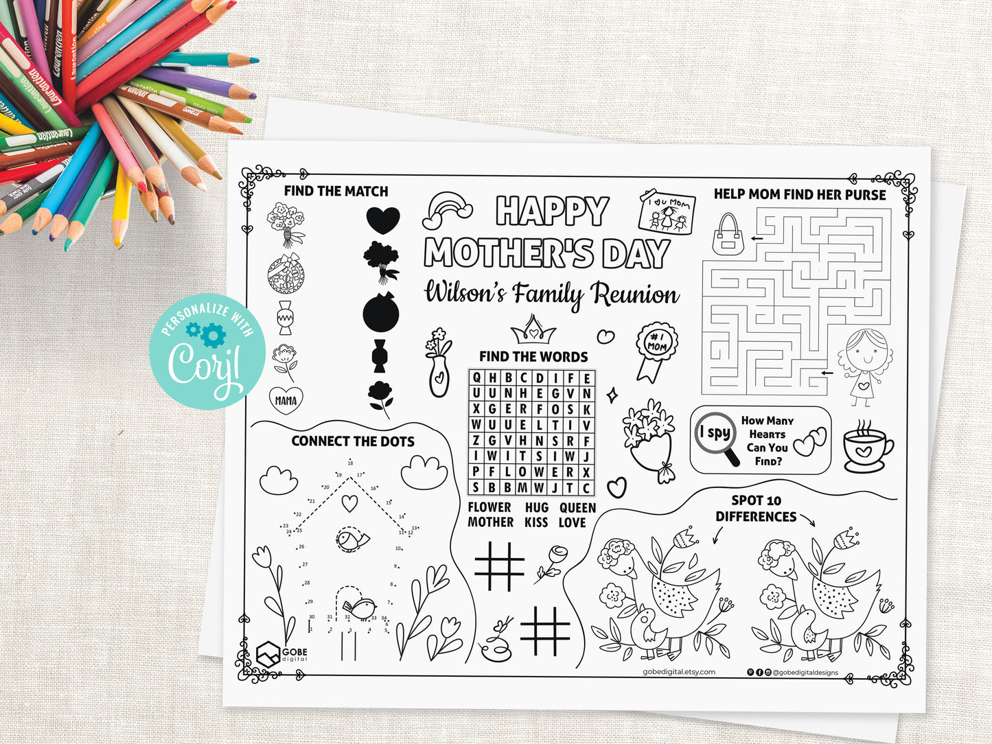Mother's Day Activity Sheet Placemat.