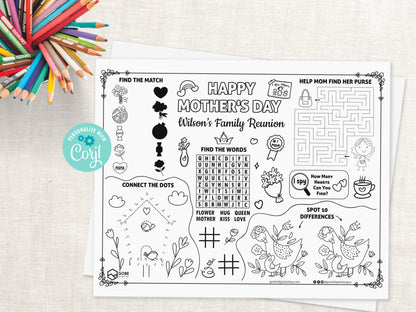 Mother's Day Activity Sheet Placemat.