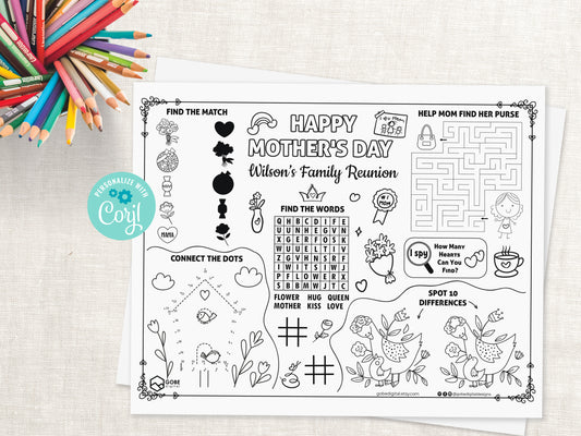 Mother's Day Activity Sheet Placemat.