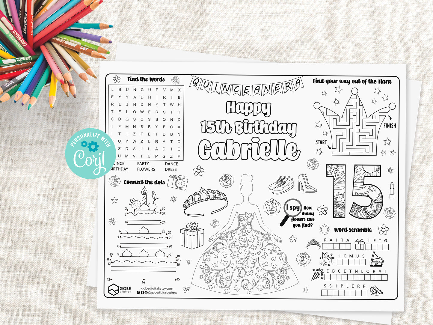 Quinceanera Activity Sheet Placemat
