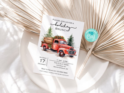 Red Truck Christmas Party Invitation