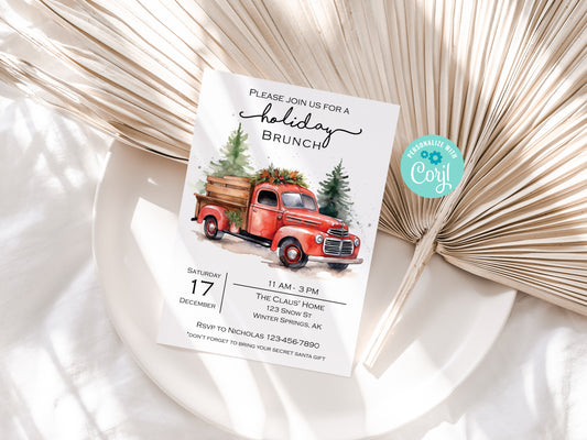 Red Truck Christmas Party Invitation