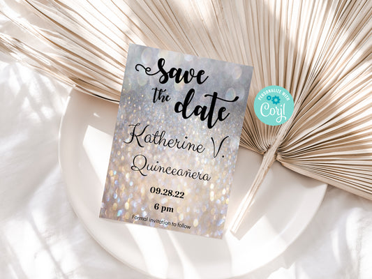 Save the Date Rose Gold Invitation for Quinceañera, Sweet 16, Wedding, Birthday