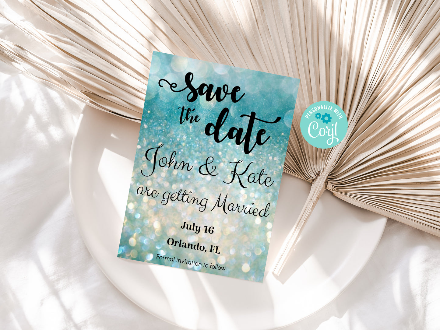 Save the Date Teal Invitation for Quinceañera, Sweet 16, Wedding, Birthday