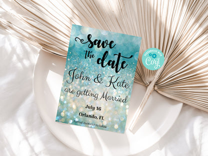 Save the Date Teal Invitation for Quinceañera, Sweet 16, Wedding, Birthday