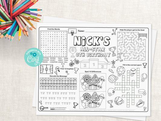 Sports Activity Sheet Placemat