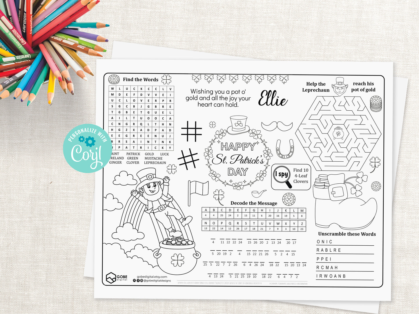Saint Patrick's Day Activity Sheet Placemat.