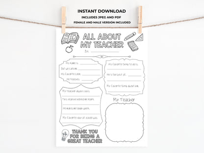 All About my Teacher Printable