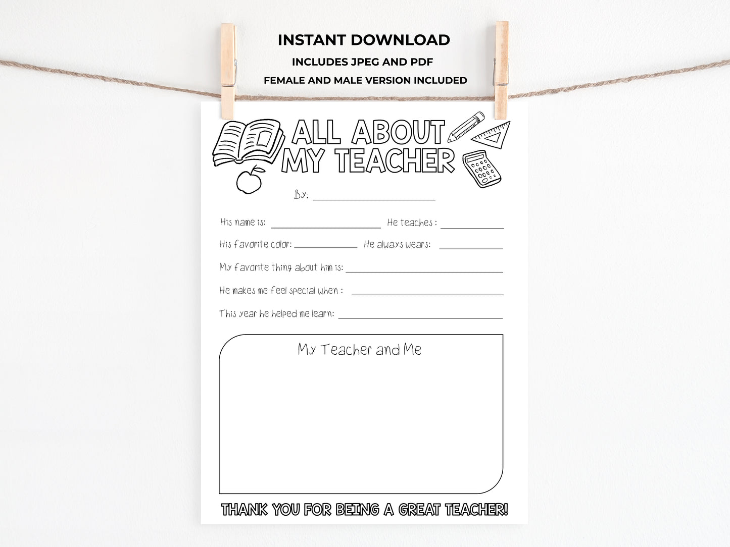 All About my Teacher Printable