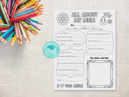 All About my Mum Printable - UK version