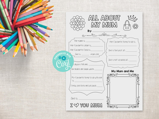 All About my Mum Printable - UK version