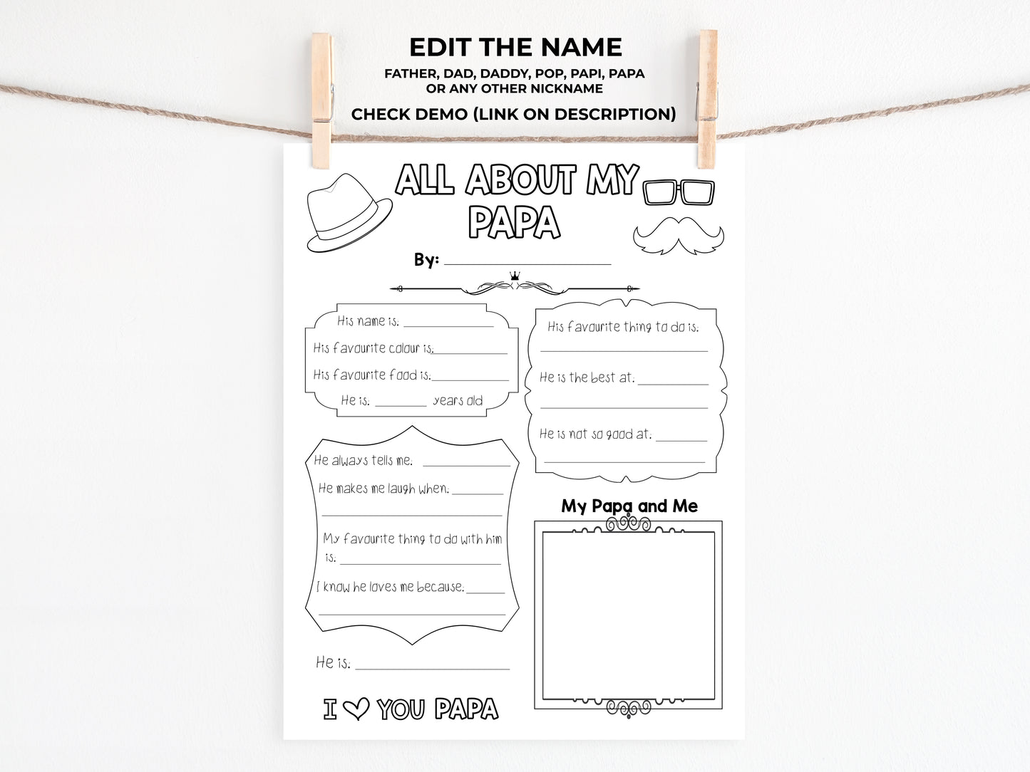 All About my Dad Printable - UK version