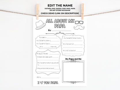 All About my Dad Printable - UK version