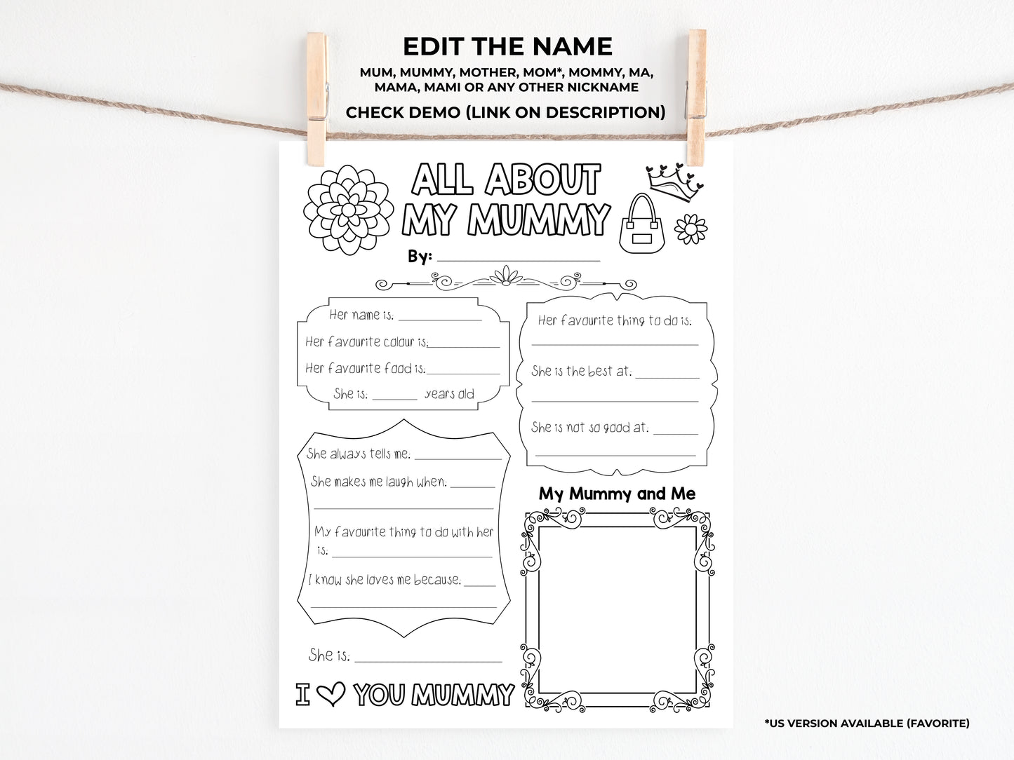 All About my Mum Printable - UK version