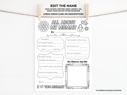 All About my Mum Printable - UK version