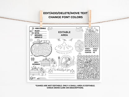 Thanksgiving Activity Sheet Placemat.