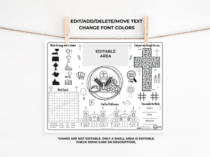 First Communion Activity Sheet Placemat.