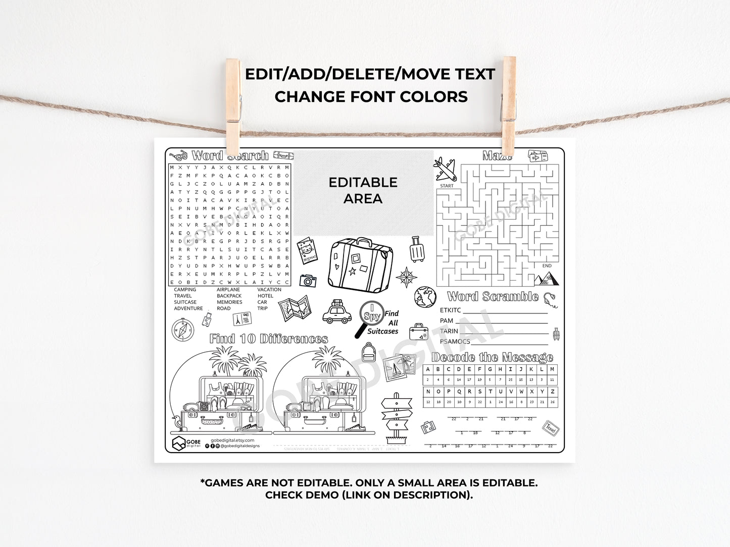 Travel Activity Sheet Placemat.