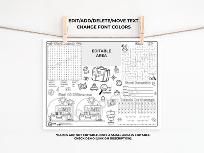 Travel Activity Sheet Placemat.