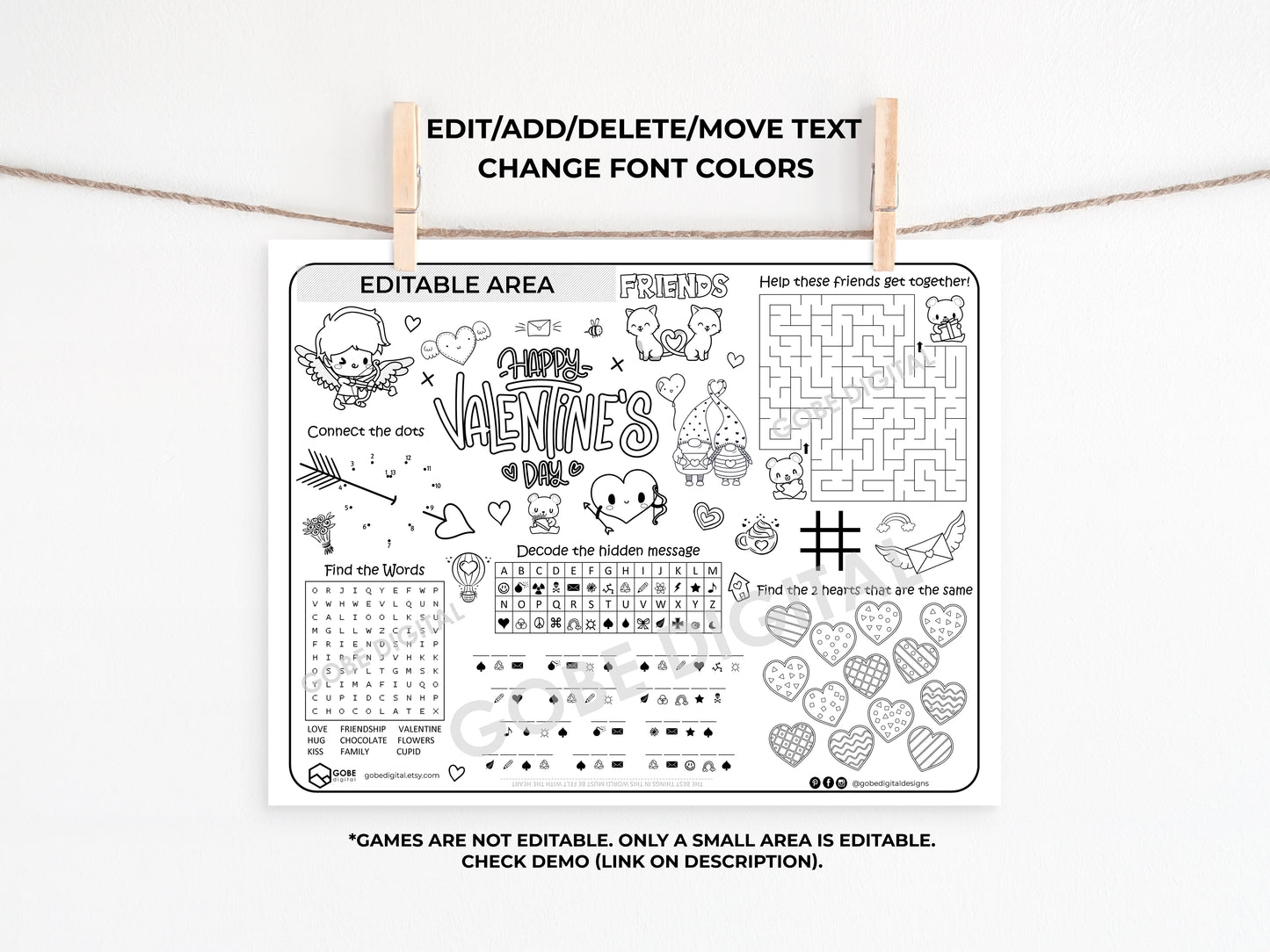 Valentines Day Activity Sheet Placemat.
