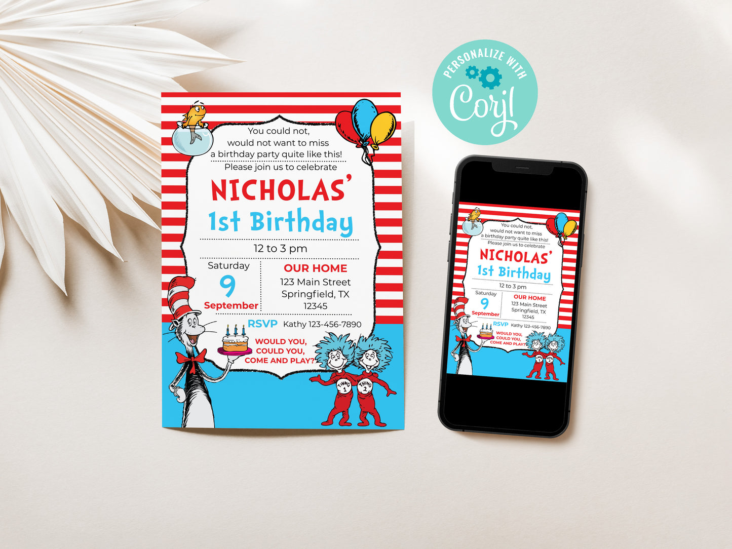 Cat Hat Things Party Invitation