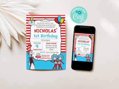 Cat Hat Things Party Invitation