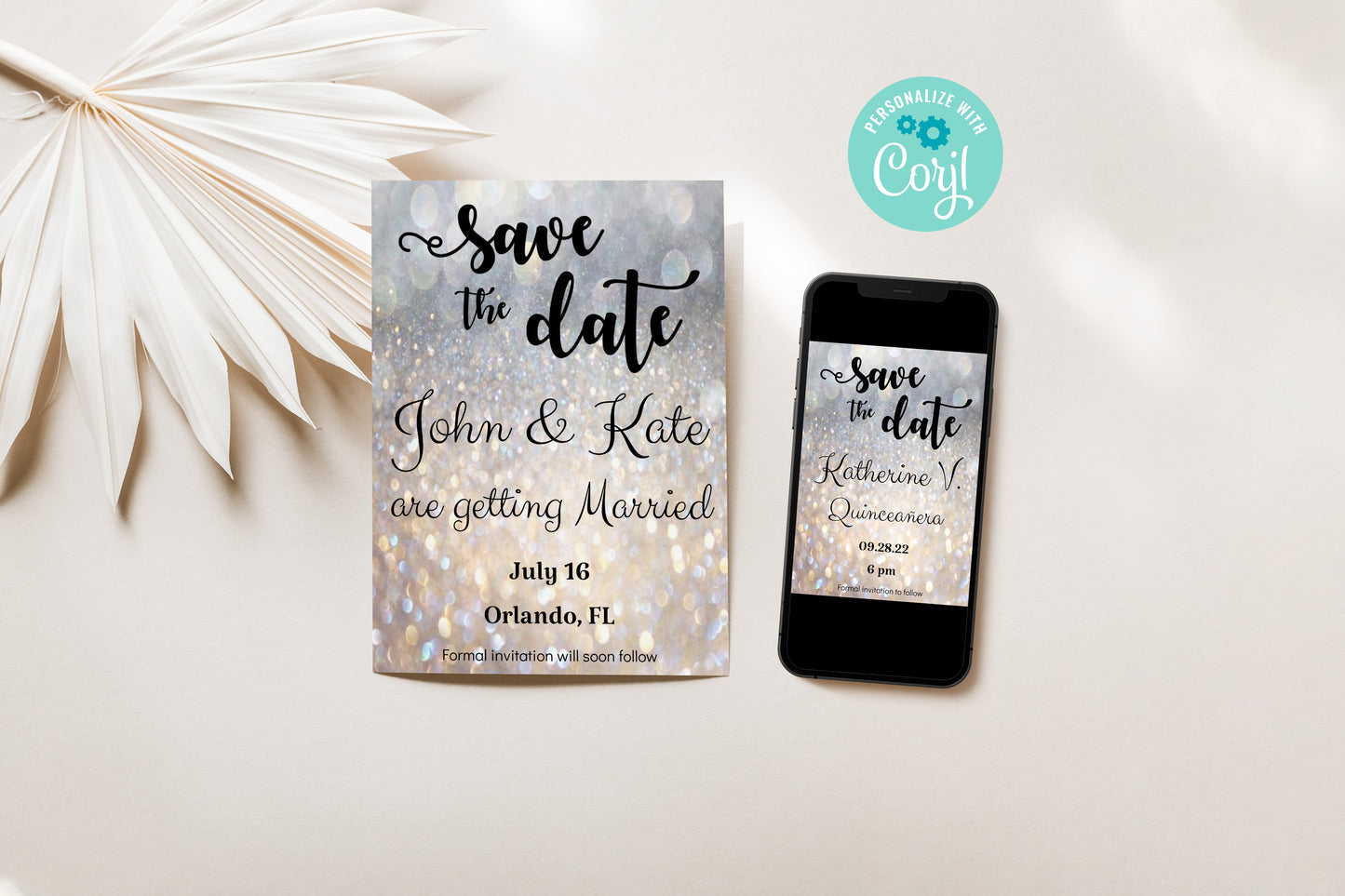 Save the Date Rose Gold Invitation for Quinceañera, Sweet 16, Wedding, Birthday