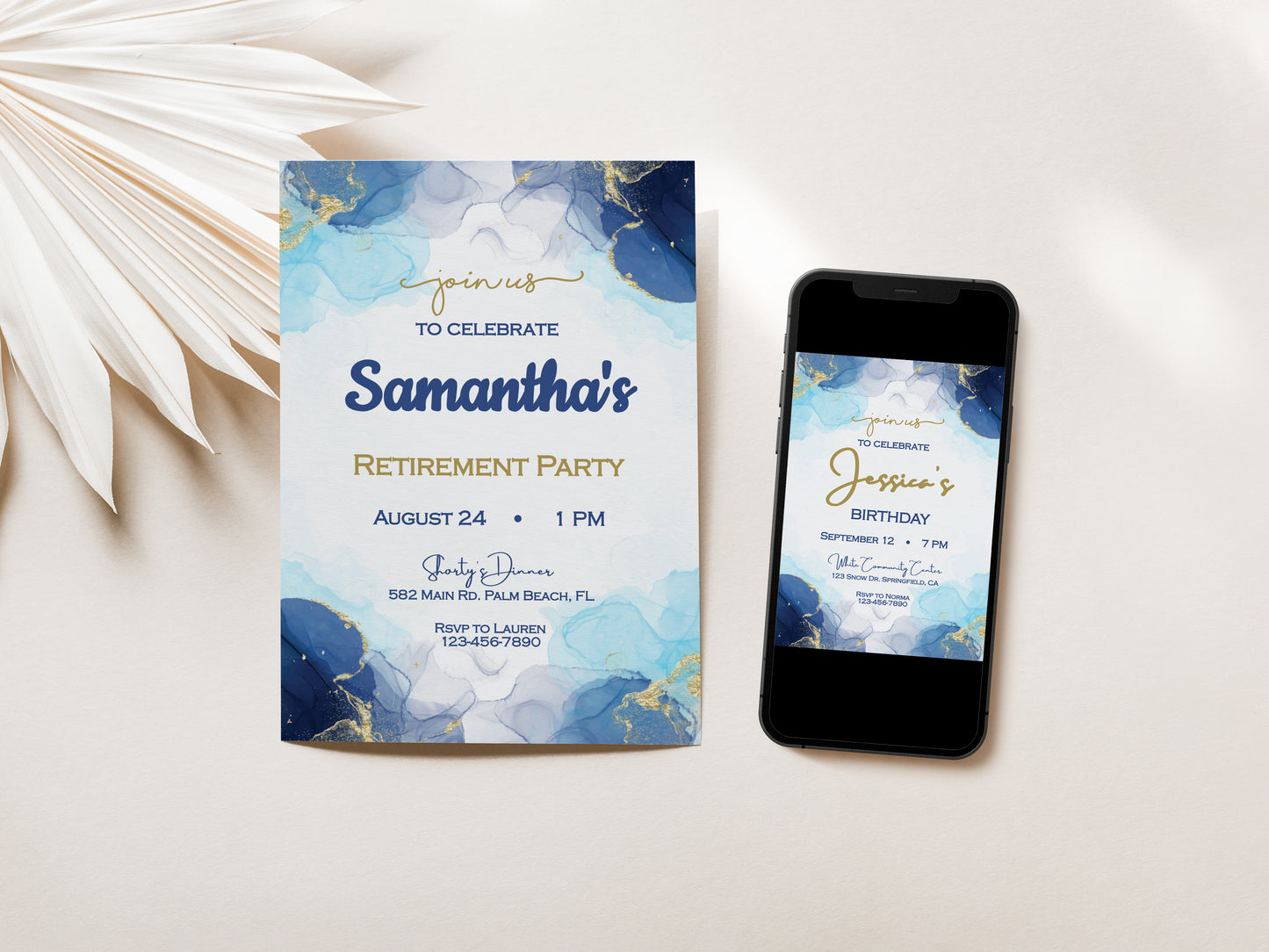 Blue and Gold Party Invitation