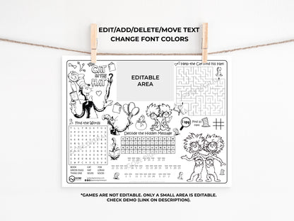 Cat Hat Things Activity Sheet Placemat