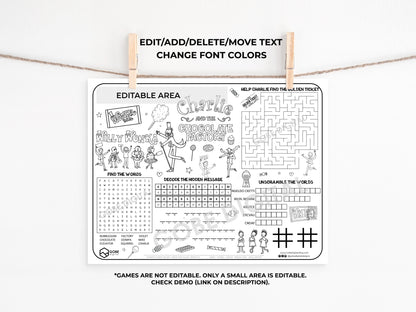 Charlie and the Chocolate Factory Activity Sheet Placemat.