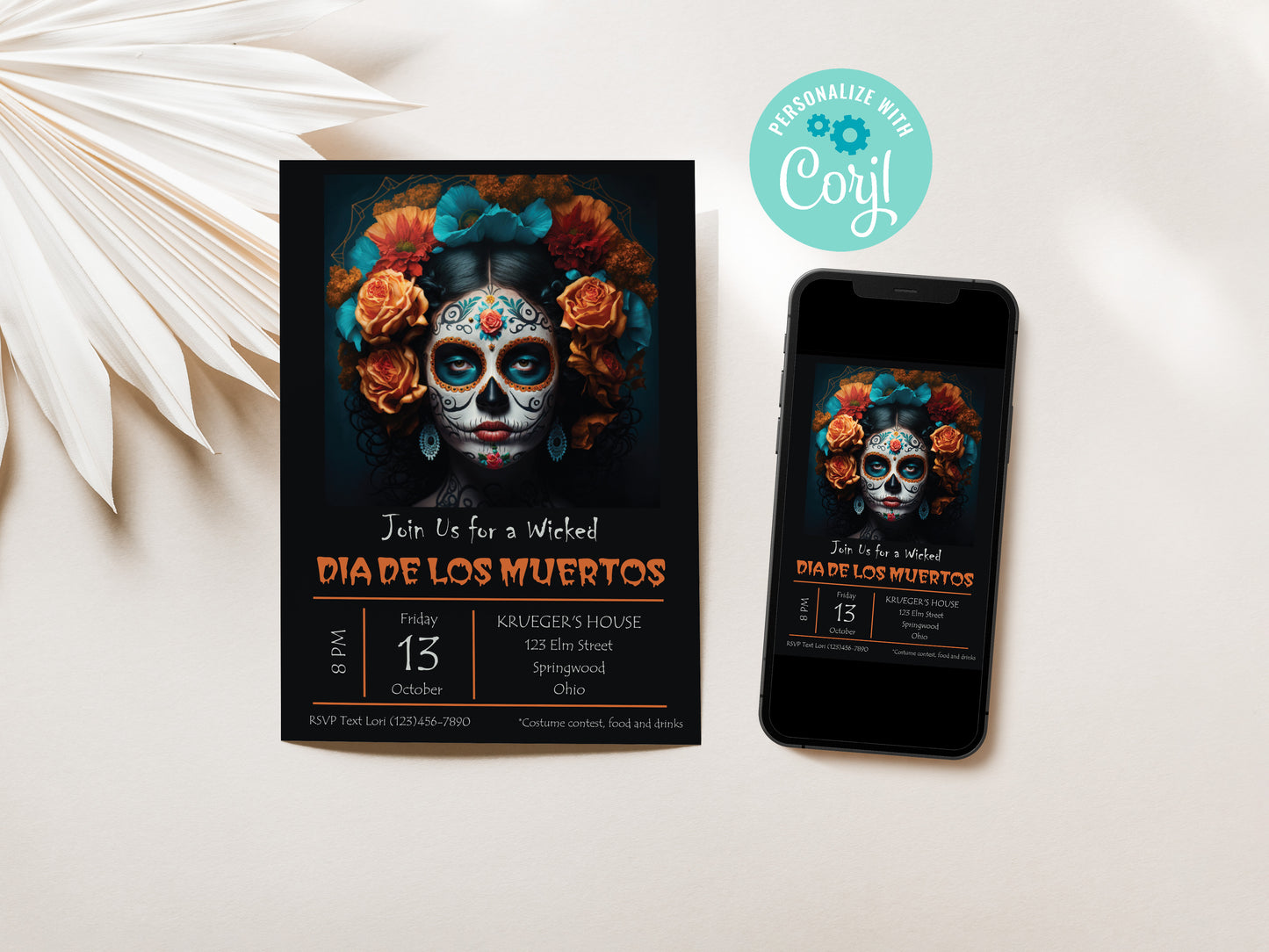 Halloween Dia de los Muertos Party Invitation
