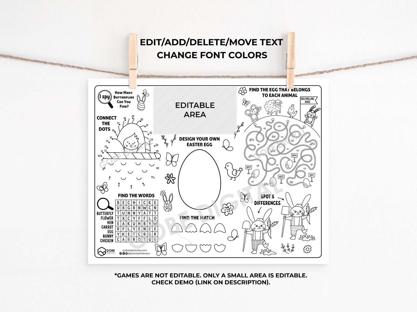Easter Bunny Activity Sheet Placemat