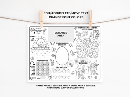 Easter Bunny Activity Sheet Placemat