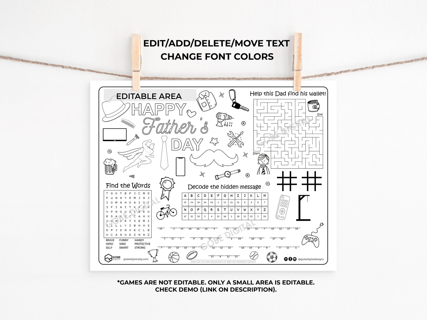 Fathers Day Activity Sheet Placemat.