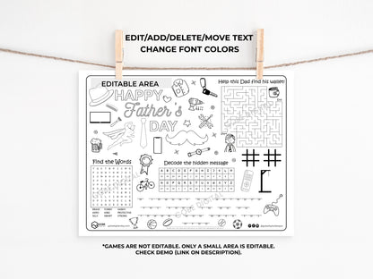 Fathers Day Activity Sheet Placemat.