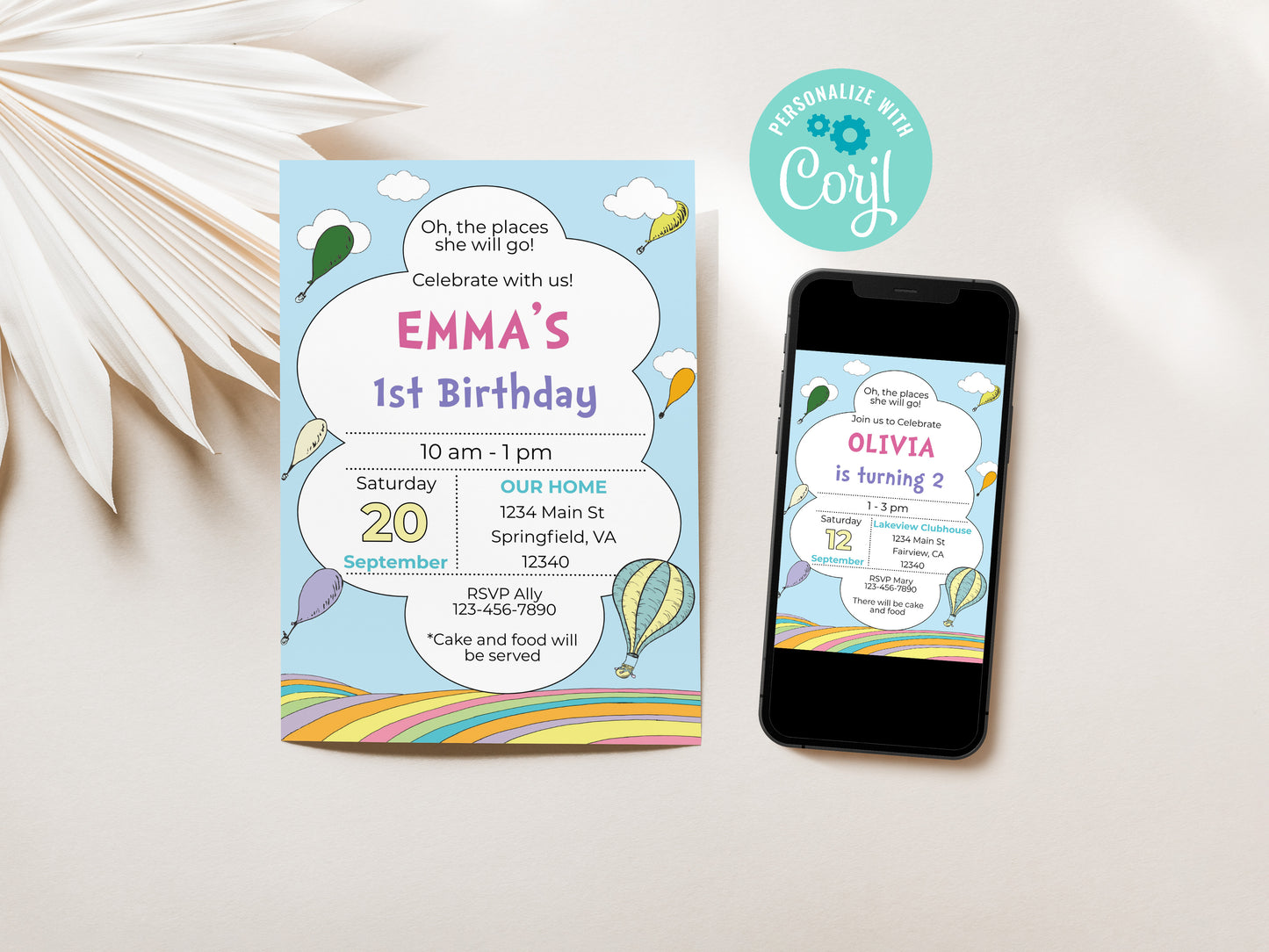 Hot Air Balloon Girl Birthday Party Invitation