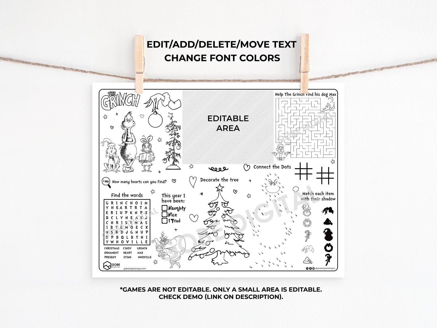Merry Grinchmas Activity Sheet Placemat.