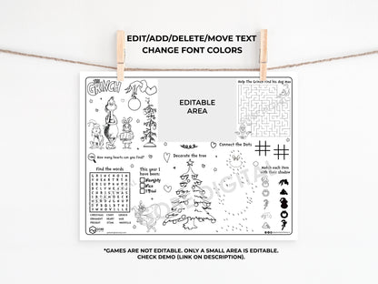 Merry Grinchmas Activity Sheet Placemat.