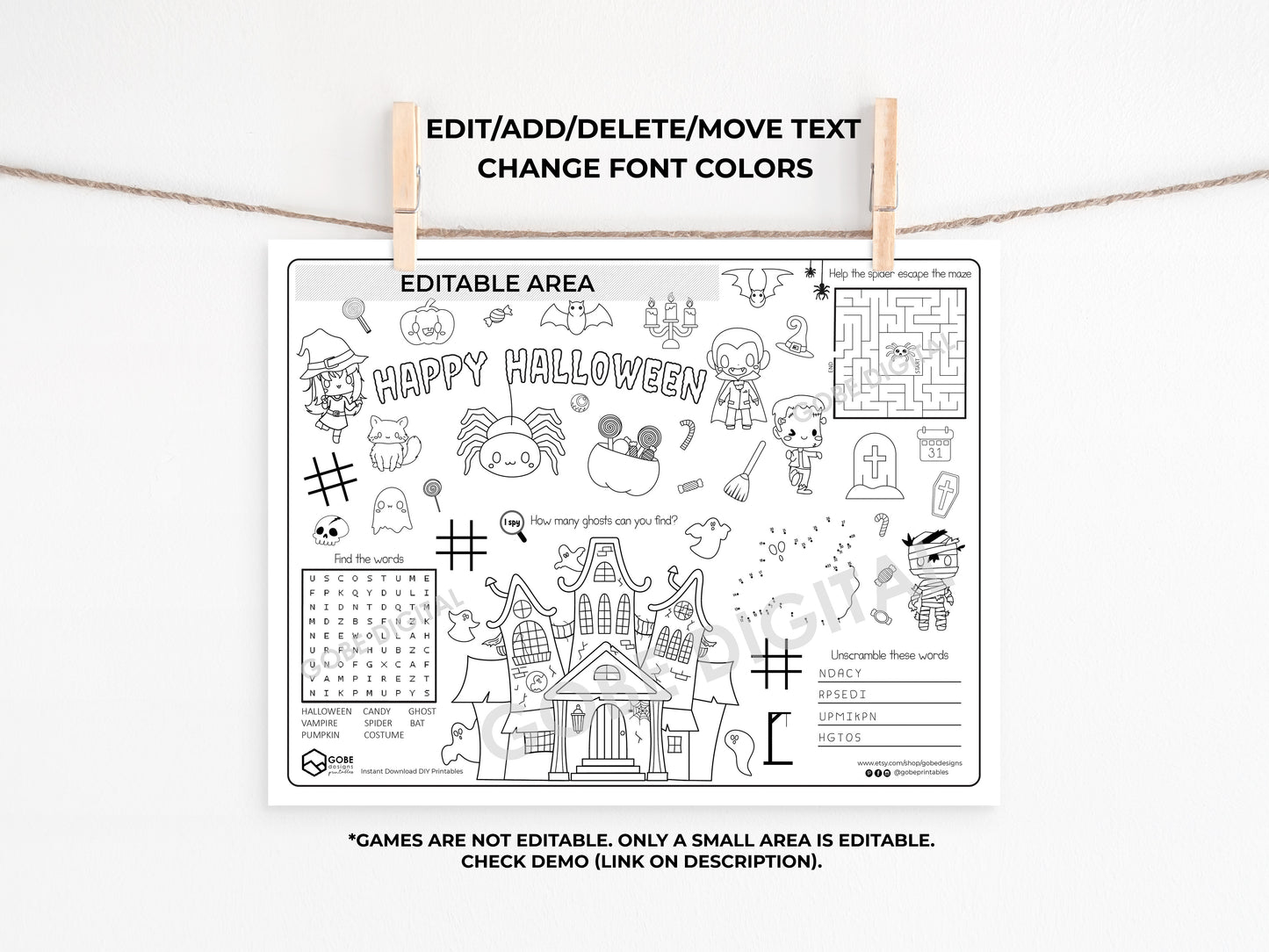 Halloween Activity Sheet Placemat.