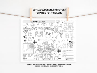 Halloween Activity Sheet Placemat.