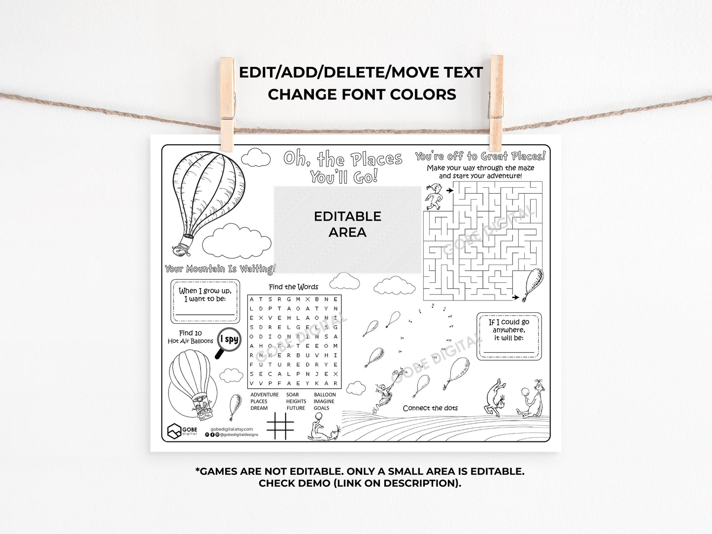 Hot Air Balloon Activity Sheet Placemat