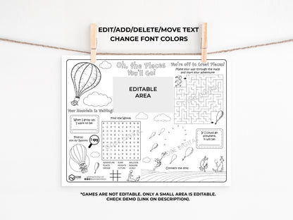 Hot Air Balloon Activity Sheet Placemat