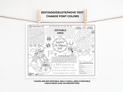 Saint Patrick's Day Activity Sheet Placemat.