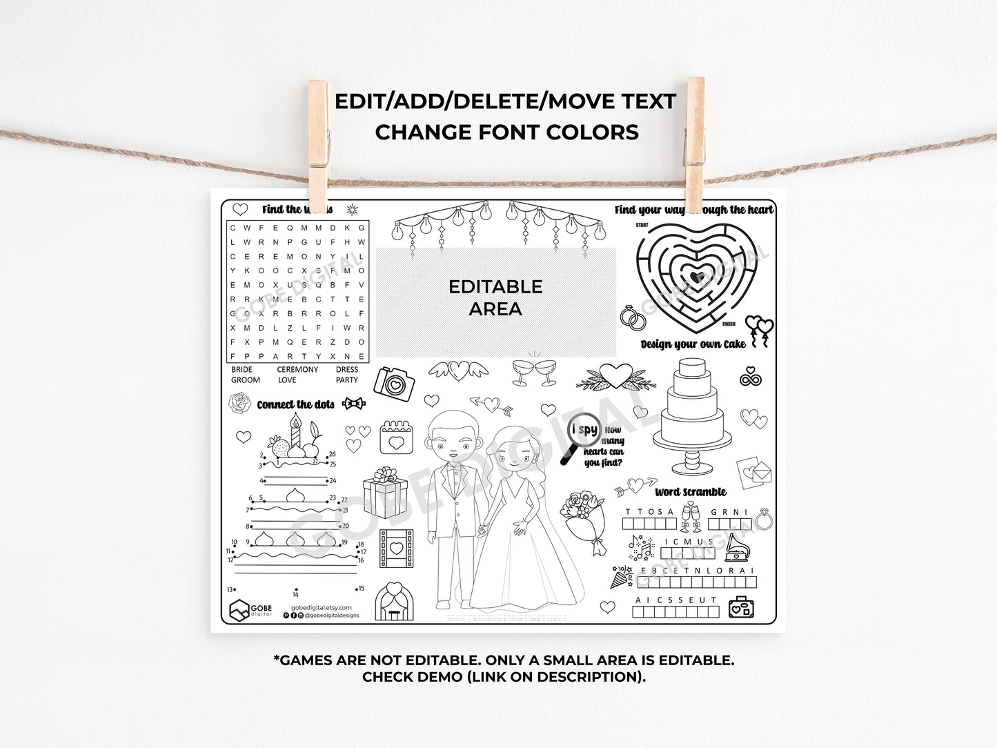 Personalized Wedding Activity Sheet Placemat - Version 1