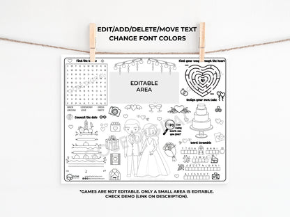 Personalized Wedding Activity Sheet Placemat - Version 1