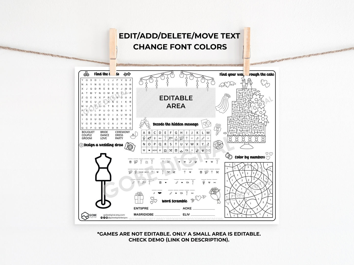 Personalized Wedding Activity Sheet Placemat - Version 2