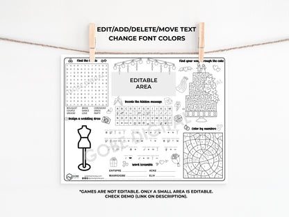 Personalized Wedding Activity Sheet Placemat - Version 2