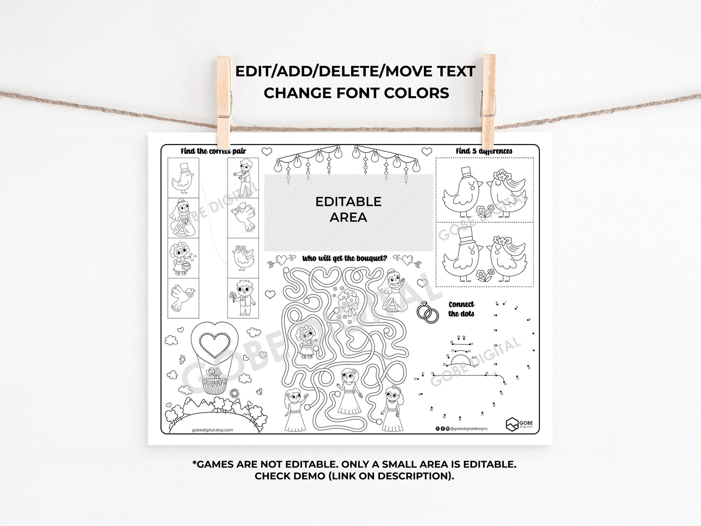 Personalized Wedding Activity Sheet Placemat - Version 3