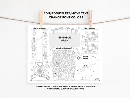 Personalized Wedding Activity Sheet Placemat - Version 3