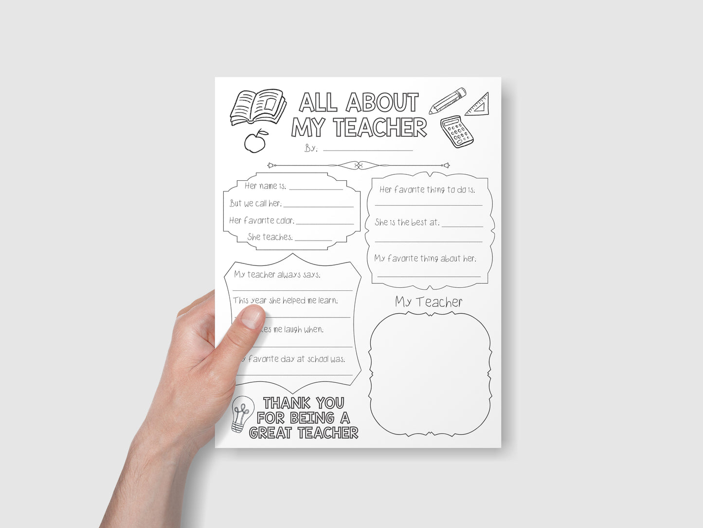 All About my Teacher Printable